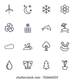 Set Of 16 Bio Outline Icons Set.Collection Of Moon With Star, Recycle, Dolphin And Other Elements.