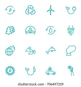 Set Of 16 Bio Outline Icons Set.Collection Of Afforestation, Ecologist, Pollution And Other Elements.