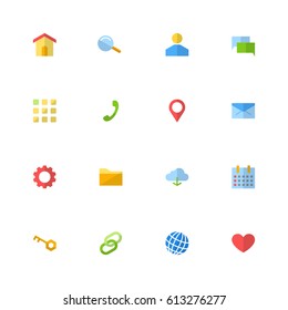 Set of 16 black material design flat web icons vector illustration for web design, user interface (UI) and infographic