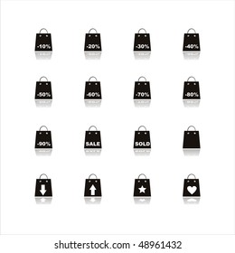 set of 16 black shopping bags icons