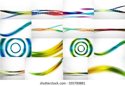 Set of 16 blur wave abstract backgrounds, futuristic message presentation. Vector illustration