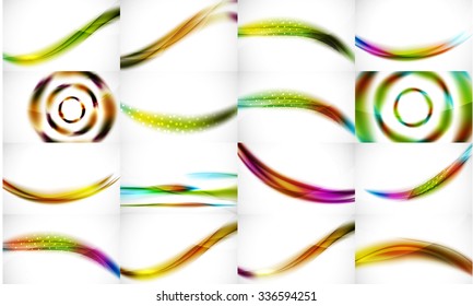 Set of 16 blur wave abstract backgrounds, futuristic message presentation. Vector illustration