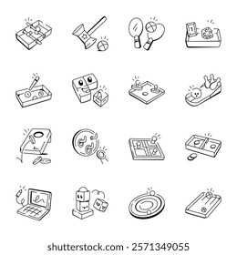 Set of 16 Board Game Doodle Icons
