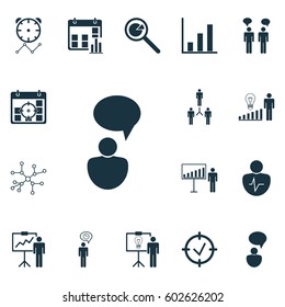 Set Of 16 Board Icons. Includes Special Demonstration, Project Presentation, Conversation And Other Symbols. Beautiful Design Elements.