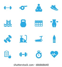 Set Of 16 Bodybuilding Icons Set.Collection Of Drink, Timer, Bodybuilding And Other Elements.