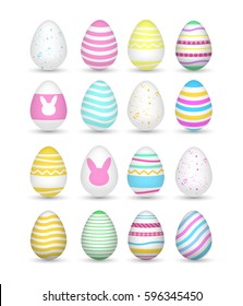 Set 16 of bright and colorful realistic easter eggs.