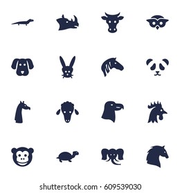Set Of 16 Brute Icons Set.Collection Of Ape, Rhinoceros, Kine And Other Elements.