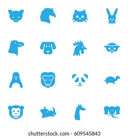 Set Of 16 Brute Icons Set.Collection Of Bunny, Owl, Rhinoceros And Other Elements.