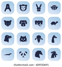 Set Of 16 Brute Icons Set.Collection Of Camelopard, Bunny, Owl And Other Elements.
