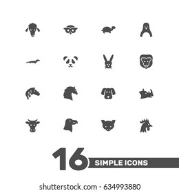 Set Of 16 Brute Icons Set.Collection Of Steed, Rooster, Night Fowl And Other Elements.