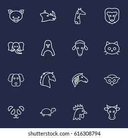 Set Of 16 Brute Outline Icons Set.Collection Of Cat, Dog, Lion And Other Elements.