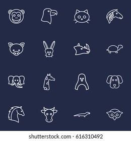 Set Of 16 Brute Outline Icons Set.Collection Of Horse, Eagle, Owl And Other Elements.