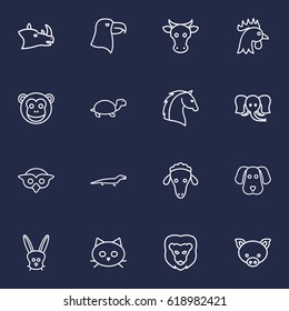 Set Of 16 Brute Outline Icons Set.Collection Of Rhino, Turtle, Owl And Other Elements.