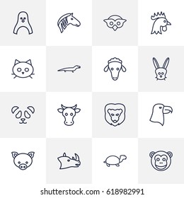 Set Of 16 Brute Outline Icons Set.Collection Of Feline Bear, Eagle, Monkey And Other Elements.