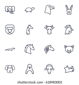 Set Of 16 Brute Outline Icons Set.Collection Of Penguin, Elephant, Rabbit And Other Elements.