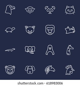 Set Of 16 Brute Outline Icons Set.Collection Of Feline Bear, Mammal, Lizard And Other Elements.