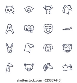 Set Of 16 Brute Outline Icons Set.Collection Of Horse, Pig, Lion And Other Elements.