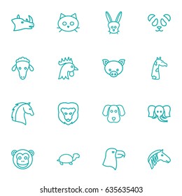 Set Of 16 Brute Outline Icons Set.Collection Of Dog, Cock, Mammal And Other Elements.