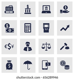 Set Of 16 Budget Icons Set.Collection Of Balance, Calculate, Sack And Other Elements.