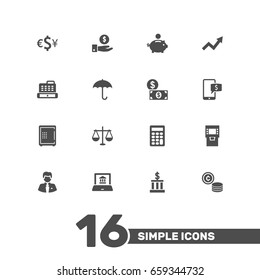 Set Of 16 Budget Icons Set.Collection Of Cashbox, Balance, Umbrella And Other Elements.