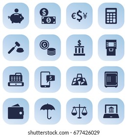 Set Of 16 Budget Icons Set.Collection Of Online Banking, Balance, Strongbox And Other Elements.