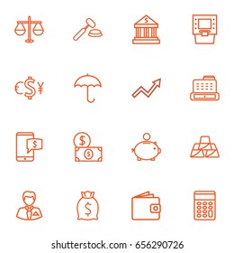 Set Of 16 Budget Outline Icons Set.Collection Of Electron Payment, Money Box, Bank And Other Elements.