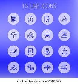 Set Of 16 Budget Outline Icons Set.Collection Of Electron Payment, Coins, Savings And Other Elements.