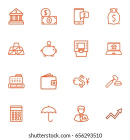 Set Of 16 Budget Outline Icons Set.Collection Of Electron Payment, Cash Register, Dollar And Other Elements.