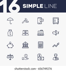 Set Of 16 Budget Outline Icons Set.Collection Of Businessman, Internet Banking, Calculator And Other Elements.