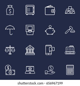 Set Of 16 Budget Outline Icons Set.Collection Of Electron Payment, Internet Banking, Justice And Other Elements.