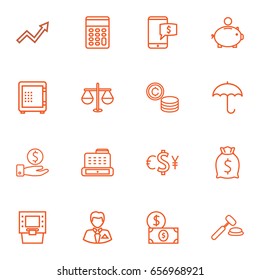 Set Of 16 Budget Outline Icons Set.Collection Of Coins, Dollar, Justice And Other Elements.