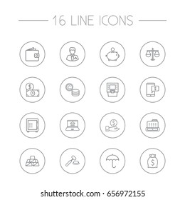 Set Of 16 Budget Outline Icons Set.Collection Of Coins, Wallet, Safe And Other Elements.
