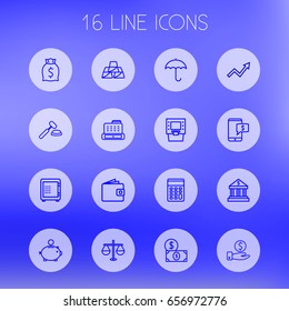 Set Of 16 Budget Outline Icons Set.Collection Of Atm, Cash Register, Justice And Other Elements.