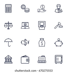 Set Of 16 Budget Outline Icons Set.Collection Of Savings, Bank, Protect And Other Elements.