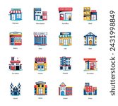 Set of 16 Buildings Flat Icons 