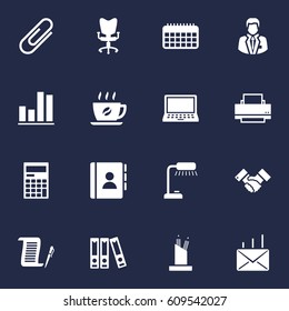 Set Of 16 Bureau Icons Set.Collection Of Clip, File Folder, Handshake Elements.