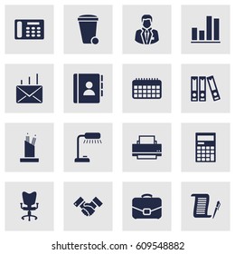 Set Of 16 Bureau Icons Set.Collection Of Manager, Telephone, Diagram And Other Elements.
