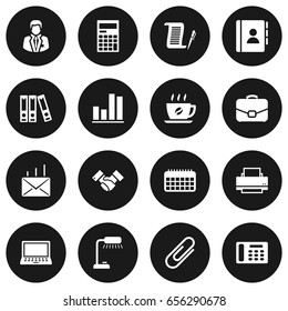 Set Of 16 Bureau Icons Set.Collection Of Address Book, Laptop, Diplomat And Other Elements.