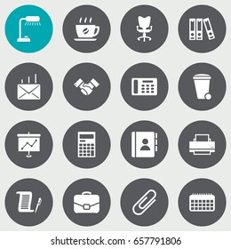 Set Of 16 Bureau Icons Set.Collection Of Calendar, Calculator, Mail And Other Elements.