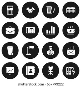 Set Of 16 Bureau Icons Set.Collection Of Calculator, Address Book, Telephone And Other Elements.