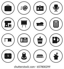 Set Of 16 Bureau Icons Set.Collection Of Date , Desktop , Stand Elements.