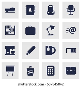 Set Of 16 Bureau Icons Set.Collection Of Calculate, Message, Espresso And Other Elements.