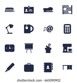Set Of 16 Bureau Icons Set.Collection Of Message, Espresso, Book And Other Elements.