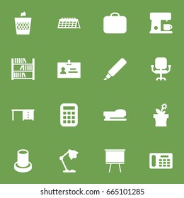 Set Of 16 Bureau Icons Set.Collection Of Flower, Airchair, Date And Other Elements.