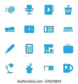 Set Of 16 Bureau Icons Set.Collection Of Espresso, Date, Case And Other Elements.