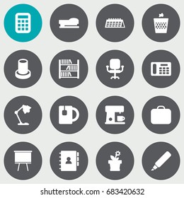 Set Of 16 Bureau Icons Set.Collection Of Illuminator , Urn , Stand Elements.