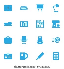 Set Of 16 Bureau Icons Set.Collection Of Label, Illuminator, Book And Other Elements.