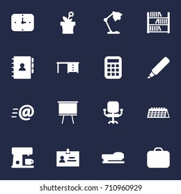 Set Of 16 Bureau Icons Set.Collection Of Message, Sew, Data And Other Elements.