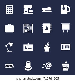 Set Of 16 Bureau Icons Set.Collection Of Blackboard, Sew, Date And Other Elements.
