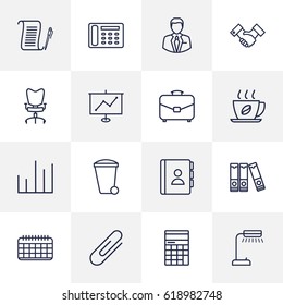 Set Of 16 Bureau Outline Icons Set.Collection Of Counter, Chart, Administrator And Other Elements.